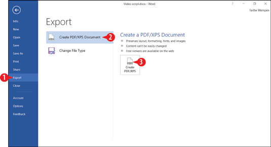 如何在Word 2016中创建报告的PDF或XPS版本？